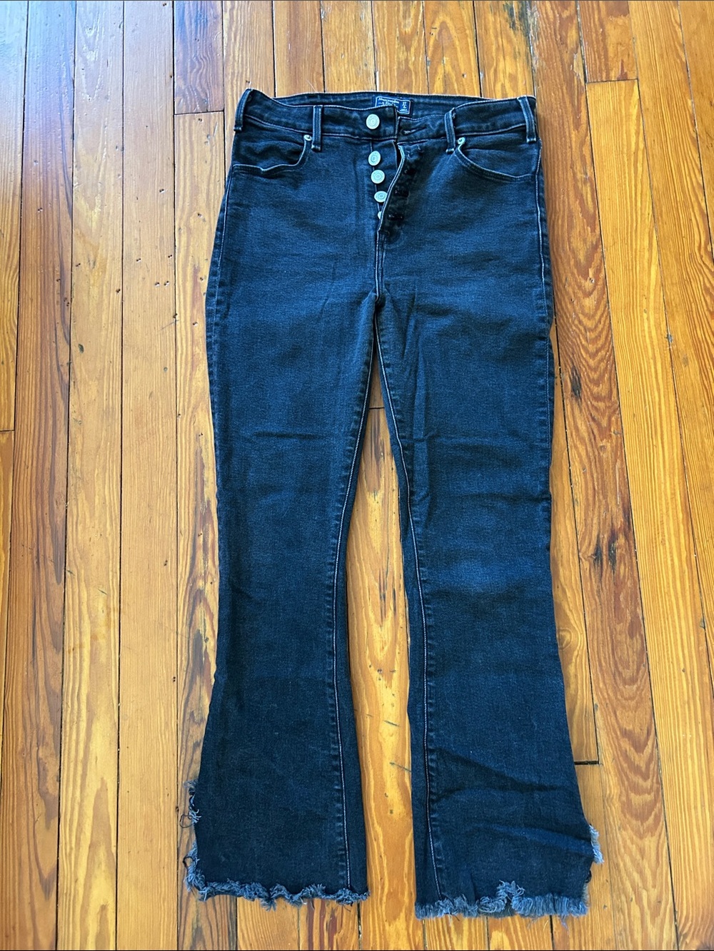 Abercrombie & Fitch Black High-Rise Flare Jeans with Button Fly